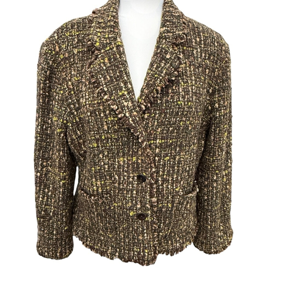 J. Jill Size 18P Petite Brown Multi-Color Tweed Blazer Jacket - Picture 3 of 5